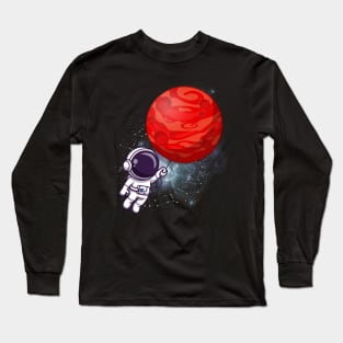 Flying floating astronaut Ufo alien funny cute spaceship moon mars cosmic space Long Sleeve T-Shirt